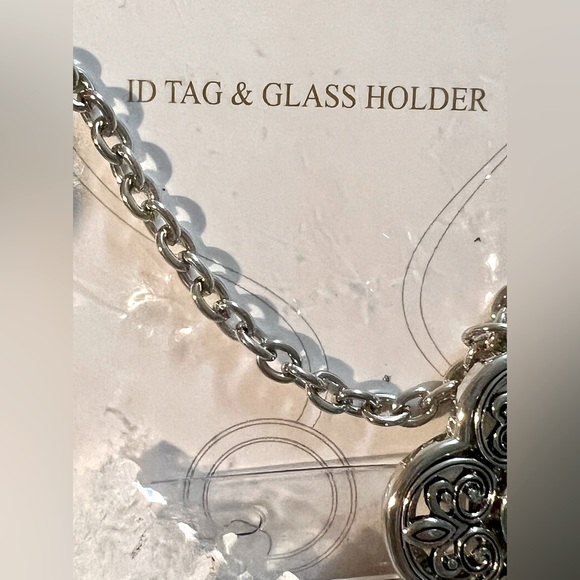 ID Tag Glasses Holder NWT Silver Tone Mosaic Turquoise 30” Chain Boho - Picture 6 of 10